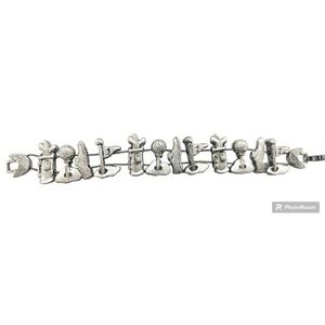 Vintage TOFA 1995 Golf Charm Bracelet Double Slider Chain 7.25" Shoe Bag Clubs